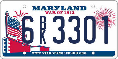 MD license plate 6BK3301