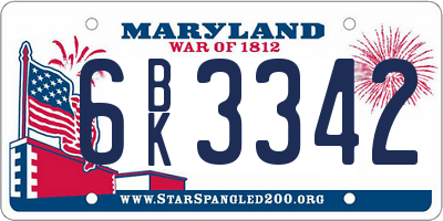 MD license plate 6BK3342