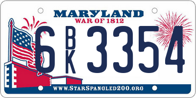 MD license plate 6BK3354