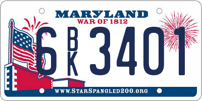 MD license plate 6BK3401