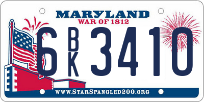 MD license plate 6BK3410