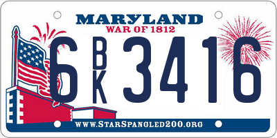MD license plate 6BK3416