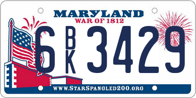 MD license plate 6BK3429