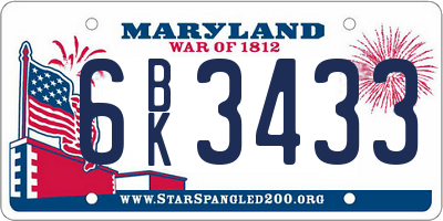 MD license plate 6BK3433