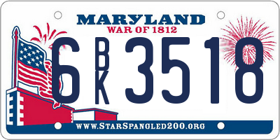 MD license plate 6BK3518