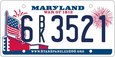 MD license plate 6BK3521