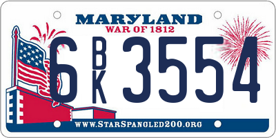 MD license plate 6BK3554