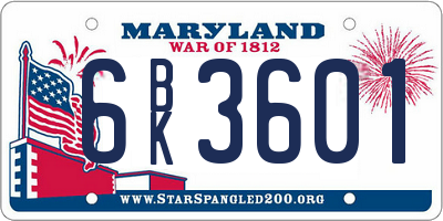 MD license plate 6BK3601