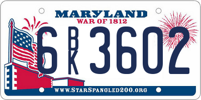 MD license plate 6BK3602