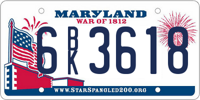MD license plate 6BK3618