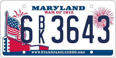 MD license plate 6BK3643
