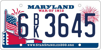 MD license plate 6BK3645
