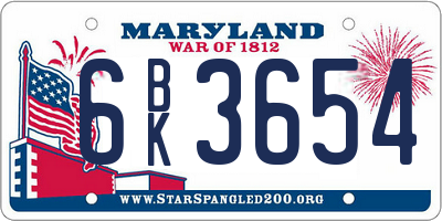 MD license plate 6BK3654