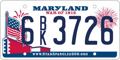 MD license plate 6BK3726