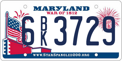 MD license plate 6BK3729