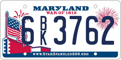 MD license plate 6BK3762
