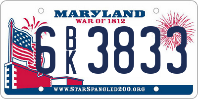 MD license plate 6BK3833