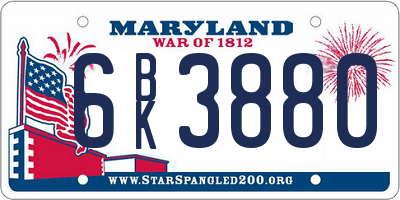 MD license plate 6BK3880