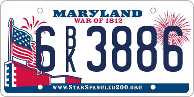 MD license plate 6BK3886