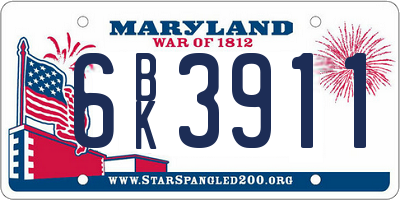 MD license plate 6BK3911