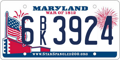MD license plate 6BK3924