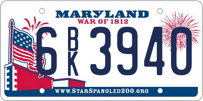 MD license plate 6BK3940