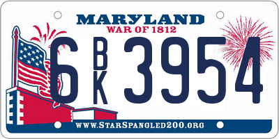 MD license plate 6BK3954