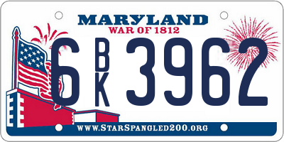 MD license plate 6BK3962