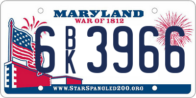 MD license plate 6BK3966