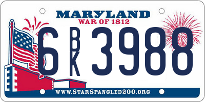 MD license plate 6BK3988