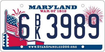 MD license plate 6BK3989