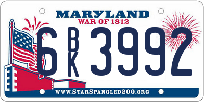 MD license plate 6BK3992