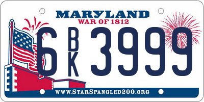 MD license plate 6BK3999