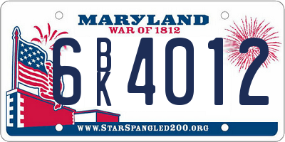 MD license plate 6BK4012