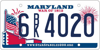MD license plate 6BK4020
