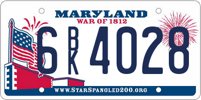 MD license plate 6BK4028