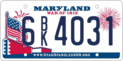 MD license plate 6BK4031