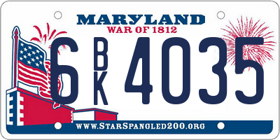 MD license plate 6BK4035