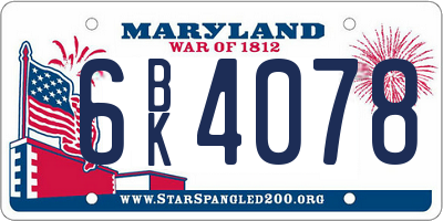 MD license plate 6BK4078