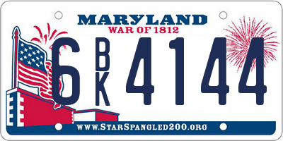 MD license plate 6BK4144