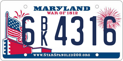 MD license plate 6BK4316