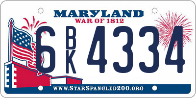 MD license plate 6BK4334