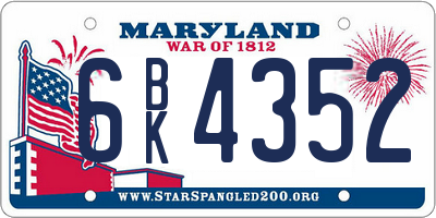 MD license plate 6BK4352
