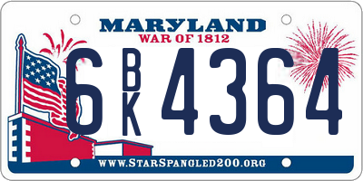 MD license plate 6BK4364