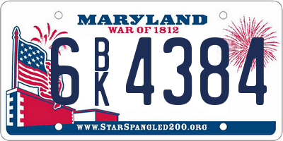 MD license plate 6BK4384