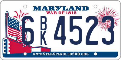 MD license plate 6BK4523