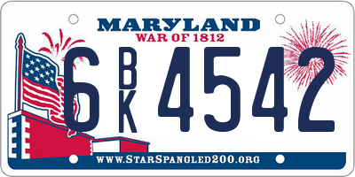 MD license plate 6BK4542