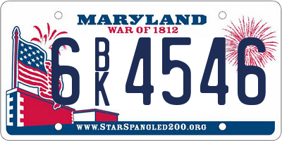 MD license plate 6BK4546