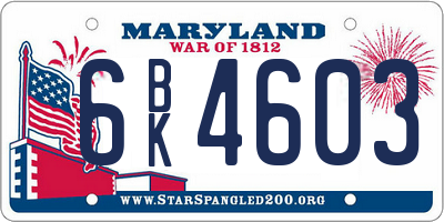 MD license plate 6BK4603