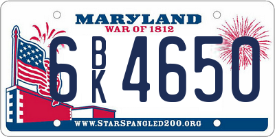 MD license plate 6BK4650